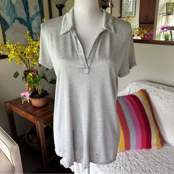 Banana Republic Light Gray Collared Modal Blend Pullover Top Size M Soft Stretch - Picture 1 of 8